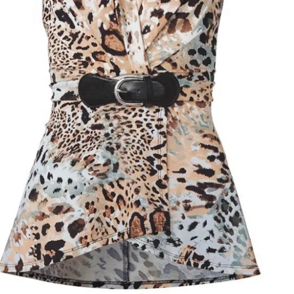Animal print with non functional belted top in front size 2X NWT Brown multi - Picture 3 of 8